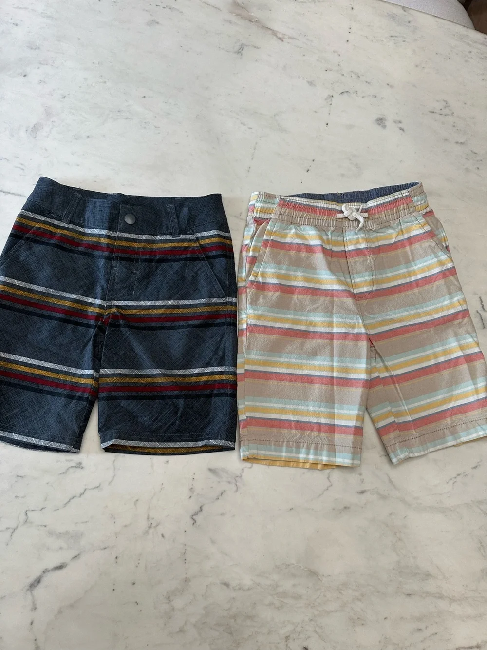 Boys Striped Summer Shorts Duo - Navy & Pastel Stripe